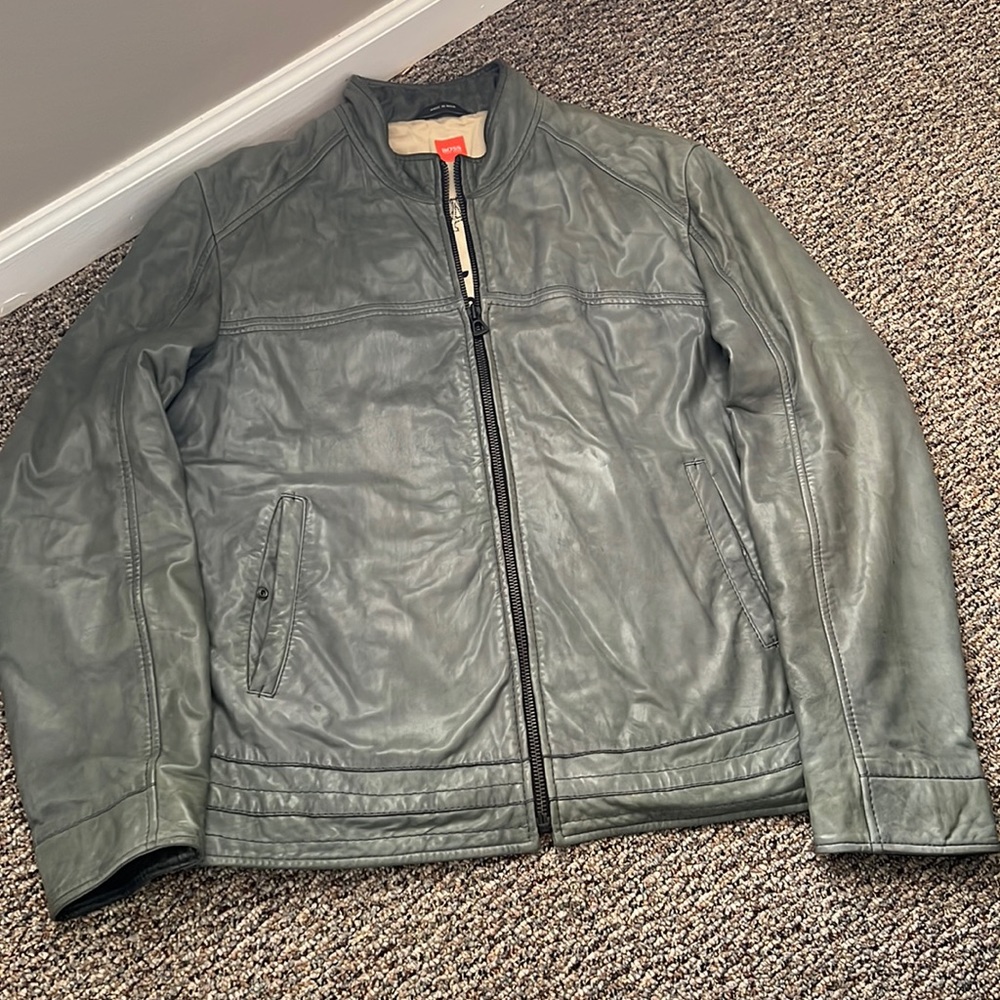Men's Hugo BOSS Grey Leather Jacket